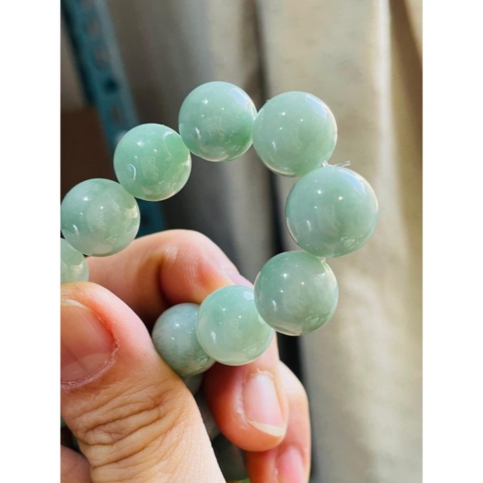 天然A貨緬甸玉 芙蓉種 細潤藍綠12.5mm圓珠翡翠手串/手鍊 19cm手圍 顆顆潤澤帶色 完美度99%-細節圖7