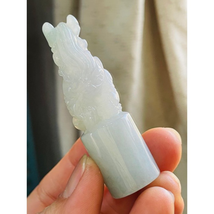 天然A貨緬甸玉 冰膠淡底色吸水龍翡翠印章/正圓印/私章 膠感底妝 淡綠底色藏一抹金 遇水則發 財源滾滾-細節圖5