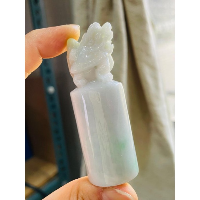 天然A貨緬甸玉 芙蓉種 細潤白底青滿載而歸招財龍龜翡翠印章/大圓印/私章 2.4cm大印體 辣色陽綠添翠 大器尊貴-細節圖2