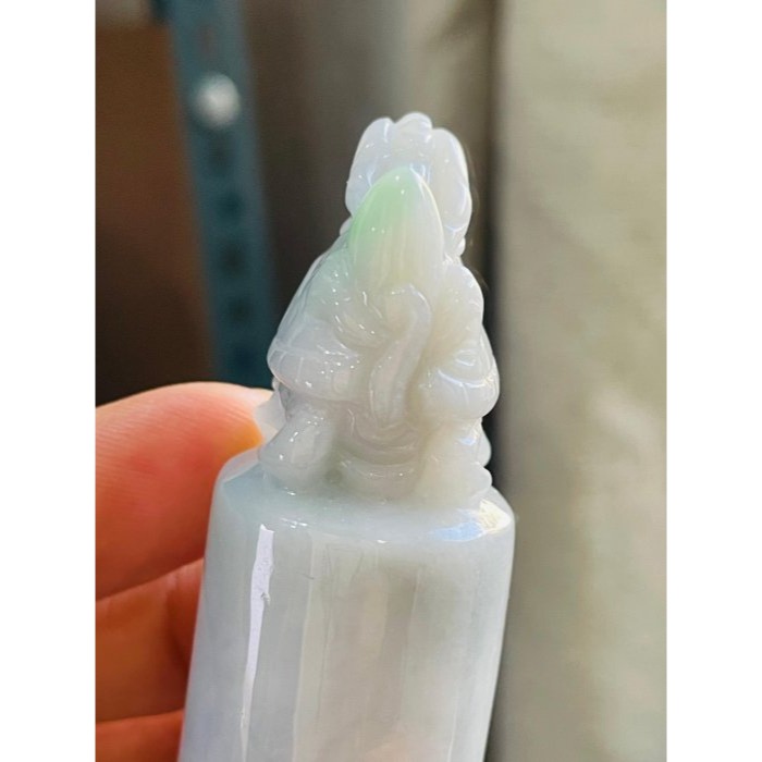 天然A貨緬甸玉 芙蓉種 細潤白底青滿載而歸招財龍龜翡翠印章/大圓印/私章 2.4cm大印體 辣色陽綠添翠 大器尊貴-細節圖7