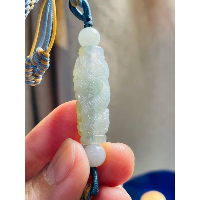 天然A貨緬甸玉 冰種黃加綠360度環繞滿雕一條龍翡翠龍珠/天珠手鍊 16cm手圍 泛光透繩晴底過度冰檸檬黃-細節圖4