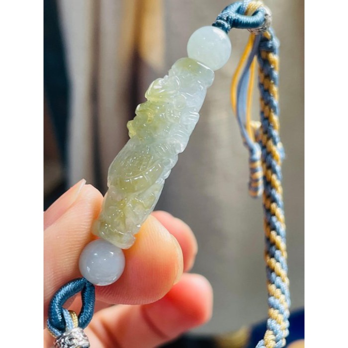 天然A貨緬甸玉 冰種黃加綠360度環繞滿雕一條龍翡翠龍珠/天珠手鍊 16cm手圍 泛光透繩晴底過度冰檸檬黃-細節圖6
