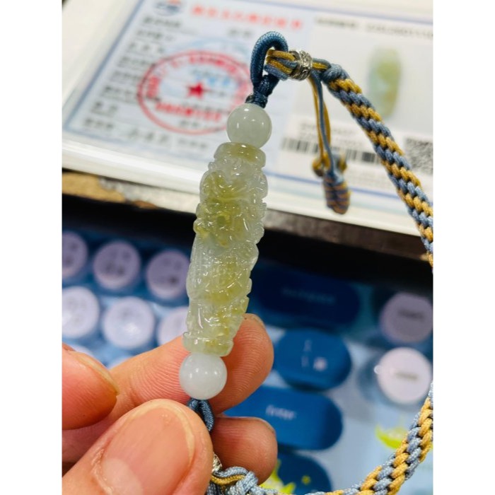 天然A貨緬甸玉 冰種黃加綠360度環繞滿雕一條龍翡翠龍珠/天珠手鍊 16cm手圍 泛光透繩晴底過度冰檸檬黃-細節圖9