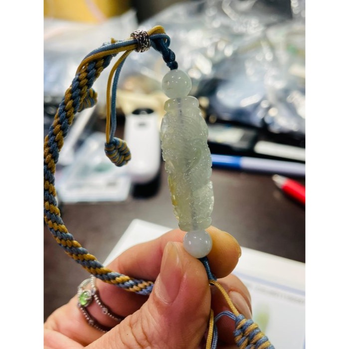 天然A貨緬甸玉 冰種黃加綠360度環繞滿雕一條龍翡翠龍珠/天珠手鍊 16cm手圍 泛光透繩晴底過度冰檸檬黃-細節圖10