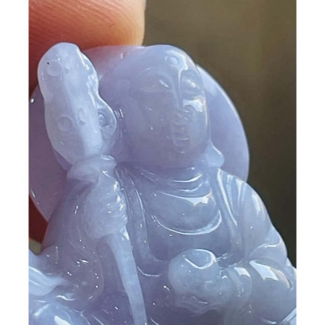 天然A貨緬甸玉 冰潤粉紫滿色全立體地藏王菩薩翡翠佛牌 冰過底粉嫩紫 色滿聚色不失色 法相清晰 坐騎立體-細節圖2