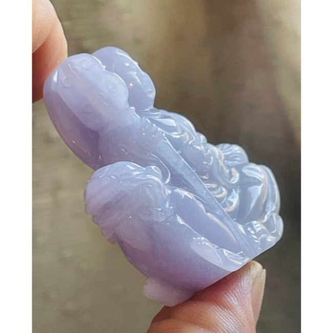 天然A貨緬甸玉 冰潤粉紫滿色全立體地藏王菩薩翡翠佛牌 冰過底粉嫩紫 色滿聚色不失色 法相清晰 坐騎立體-細節圖3