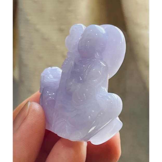 天然A貨緬甸玉 冰潤粉紫滿色全立體地藏王菩薩翡翠佛牌 冰過底粉嫩紫 色滿聚色不失色 法相清晰 坐騎立體-細節圖4