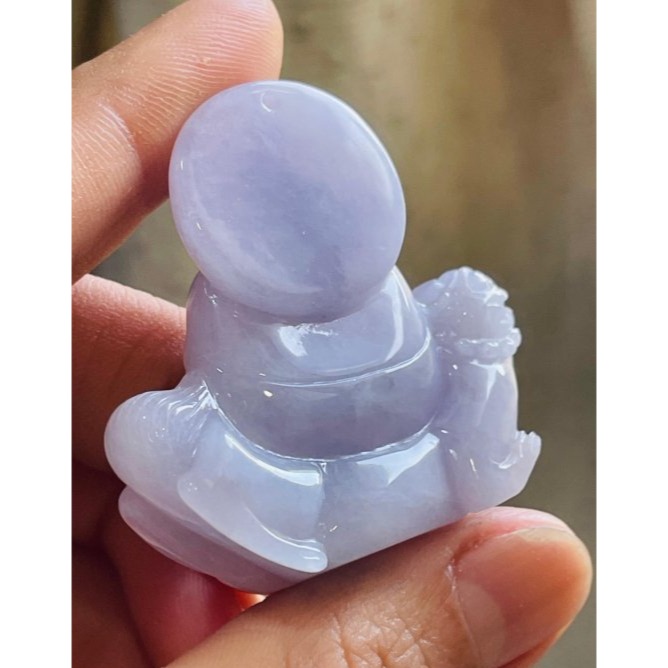 天然A貨緬甸玉 冰潤粉紫滿色全立體地藏王菩薩翡翠佛牌 冰過底粉嫩紫 色滿聚色不失色 法相清晰 坐騎立體-細節圖6