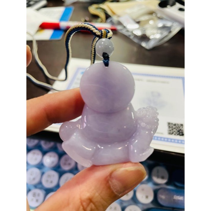 天然A貨緬甸玉 冰潤粉紫滿色全立體地藏王菩薩翡翠佛牌 冰過底粉嫩紫 色滿聚色不失色 法相清晰 坐騎立體-細節圖10