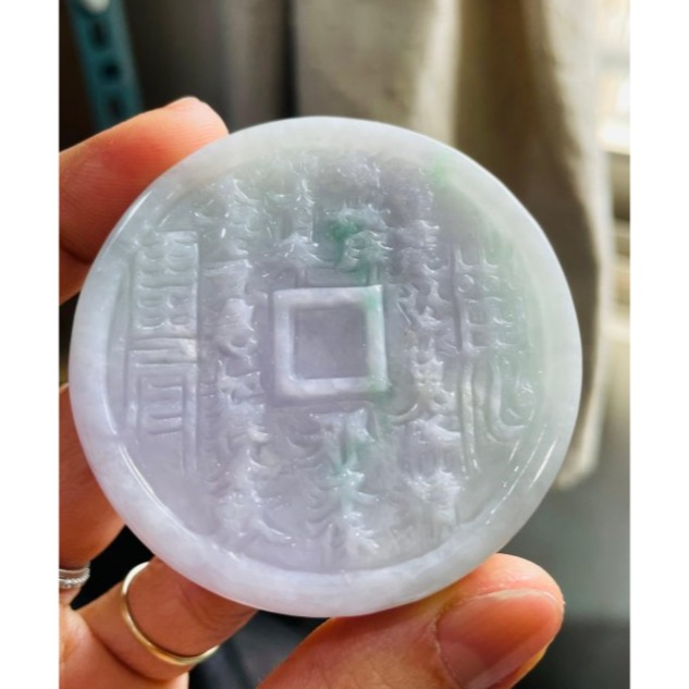 天然A貨緬甸玉 細潤粉春彩太上老君急急如律令翡翠八卦玉牌 細肉過底粉紫綠俏陽綠 厚庄有分量請留意尺寸-細節圖2