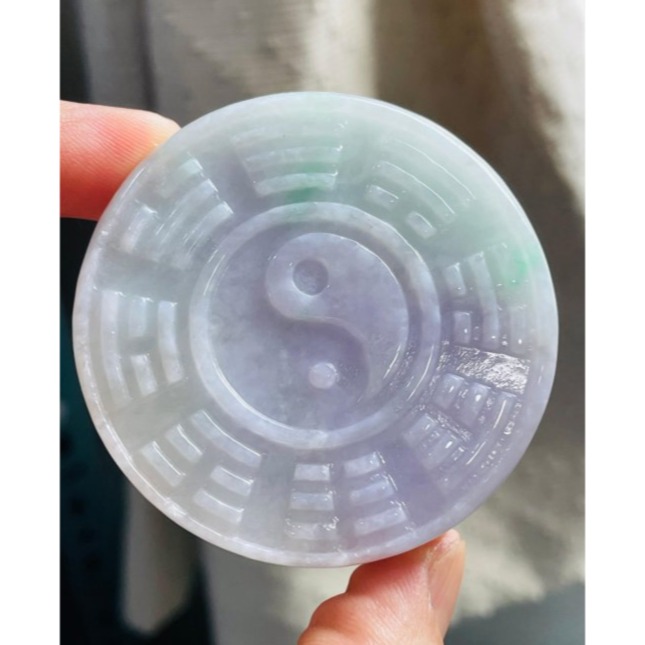 天然A貨緬甸玉 細潤粉春彩太上老君急急如律令翡翠八卦玉牌 細肉過底粉紫綠俏陽綠 厚庄有分量請留意尺寸-細節圖3