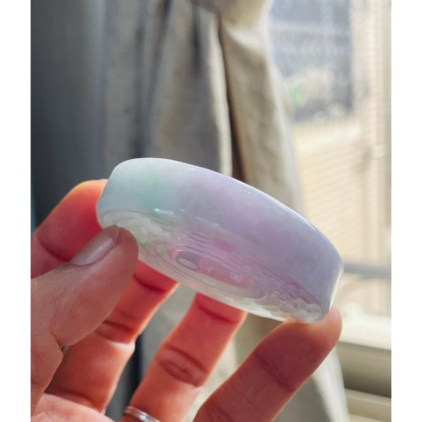 天然A貨緬甸玉 細潤粉春彩太上老君急急如律令翡翠八卦玉牌 細肉過底粉紫綠俏陽綠 厚庄有分量請留意尺寸-細節圖6