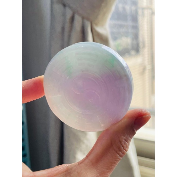 天然A貨緬甸玉 細潤粉春彩太上老君急急如律令翡翠八卦玉牌 細肉過底粉紫綠俏陽綠 厚庄有分量請留意尺寸-細節圖8