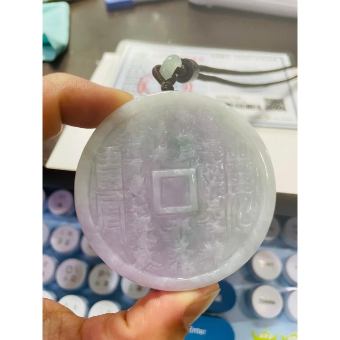 天然A貨緬甸玉 細潤粉春彩太上老君急急如律令翡翠八卦玉牌 細肉過底粉紫綠俏陽綠 厚庄有分量請留意尺寸-細節圖9