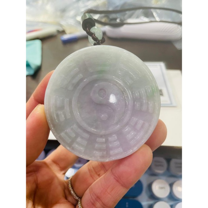 天然A貨緬甸玉 細潤粉春彩太上老君急急如律令翡翠八卦玉牌 細肉過底粉紫綠俏陽綠 厚庄有分量請留意尺寸-細節圖10