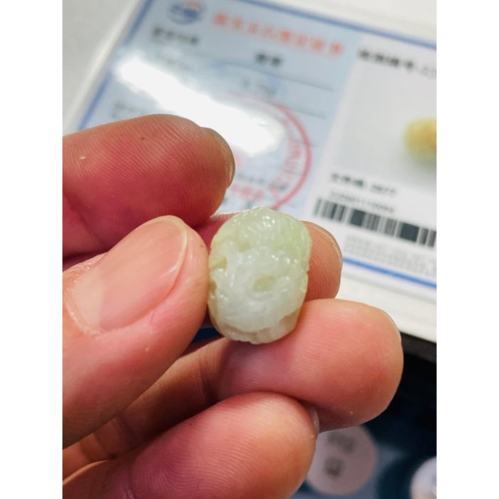 天然A貨緬甸玉 冰潤檸檬黃雙彩手工環繞微雕一條龍翡翠龍珠/頂珠 起冰天然黃霧帶白冰雙色-細節圖10