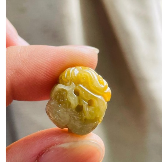 天然A貨緬甸玉 冰潤梨黃漸變手工環繞微雕一條龍翡翠小龍珠 老熟油潤 起冰天然黃漸變三色-細節圖2