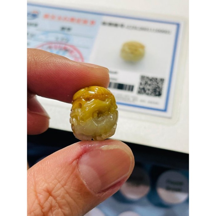 天然A貨緬甸玉 冰潤梨黃漸變手工環繞微雕一條龍翡翠小龍珠 老熟油潤 起冰天然黃漸變三色-細節圖10