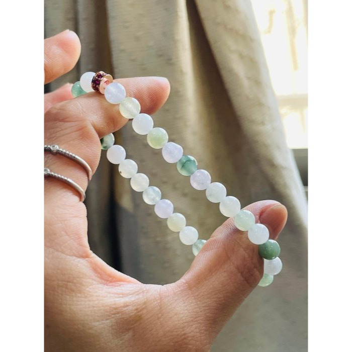 天然A貨緬甸玉 冰多寶6mm圓珠翡翠手鍊/手串17cm手圍 冰微透繩雪梨黃.白冰.晴綠.油綠.飄花 完美度95%-細節圖4