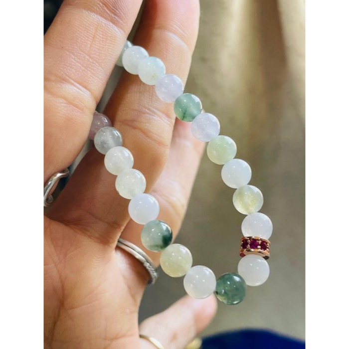 天然A貨緬甸玉 冰多寶6mm圓珠翡翠手鍊/手串17cm手圍 冰微透繩雪梨黃.白冰.晴綠.油綠.飄花 完美度95%-細節圖5