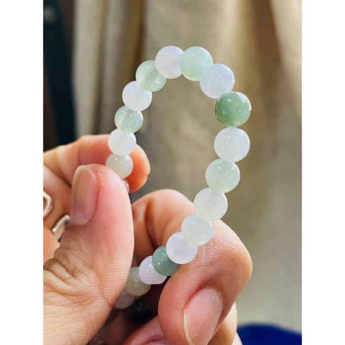 天然A貨緬甸玉 冰多寶6mm圓珠翡翠手鍊/手串17cm手圍 冰微透繩雪梨黃.白冰.晴綠.油綠.飄花 完美度95%-細節圖6