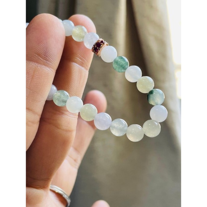 天然A貨緬甸玉 冰多寶6mm圓珠翡翠手鍊/手串17cm手圍 冰微透繩雪梨黃.白冰.晴綠.油綠.飄花 完美度95%-細節圖7