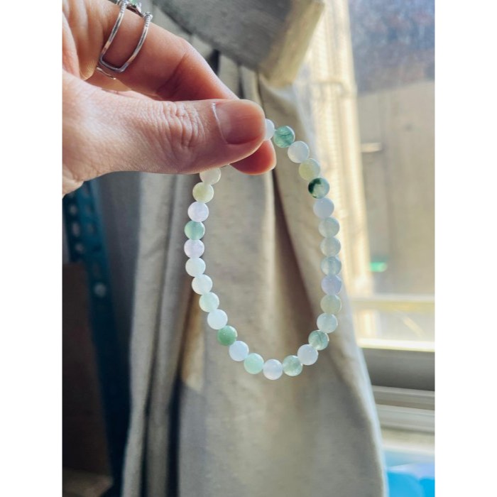 天然A貨緬甸玉 冰多寶6mm圓珠翡翠手鍊/手串17cm手圍 冰微透繩雪梨黃.白冰.晴綠.油綠.飄花 完美度95%-細節圖8