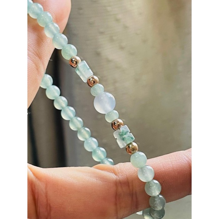 天然A貨緬甸玉 冰玻晴綠5mm圓珠翡翠手鍊/手串17cm手圍 顆顆帶色 起光透繩 頂珠7咪白月光-細節圖3