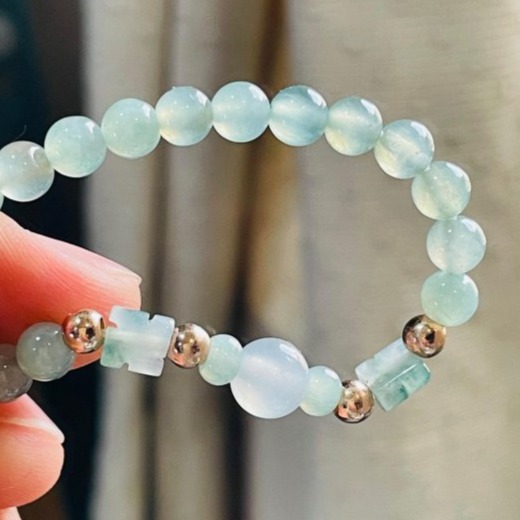 天然A貨緬甸玉 冰玻晴綠5mm圓珠翡翠手鍊/手串17cm手圍 顆顆帶色 起光透繩 頂珠7咪白月光-細節圖5