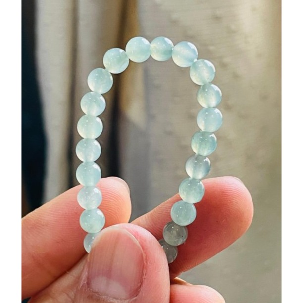 天然A貨緬甸玉 冰玻晴綠5mm圓珠翡翠手鍊/手串17cm手圍 顆顆帶色 起光透繩 頂珠7咪白月光-細節圖6