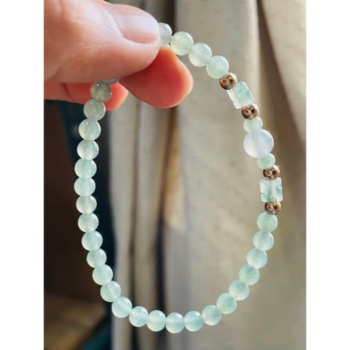 天然A貨緬甸玉 冰玻晴綠5mm圓珠翡翠手鍊/手串17cm手圍 顆顆帶色 起光透繩 頂珠7咪白月光-細節圖7