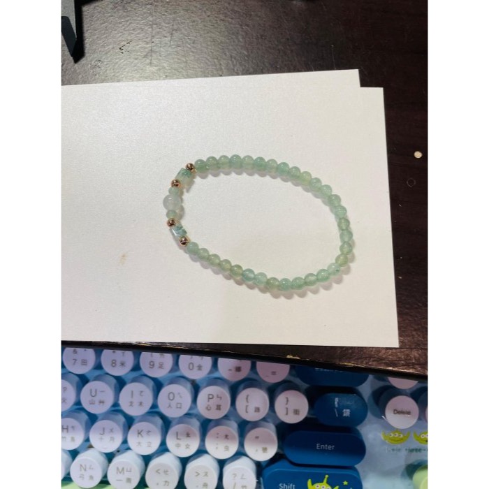 天然A貨緬甸玉 冰玻晴綠5mm圓珠翡翠手鍊/手串17cm手圍 顆顆帶色 起光透繩 頂珠7咪白月光-細節圖11