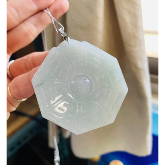 天然A貨緬甸玉 冰飄花太極大八卦翡翠玉墜 晶透冰綠老料 有種有色透手 大牌形請留意尺寸-細節圖2