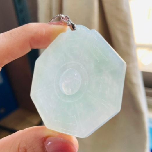 天然A貨緬甸玉 冰飄花太極大八卦翡翠玉墜 晶透冰綠老料 有種有色透手 大牌形請留意尺寸-細節圖6