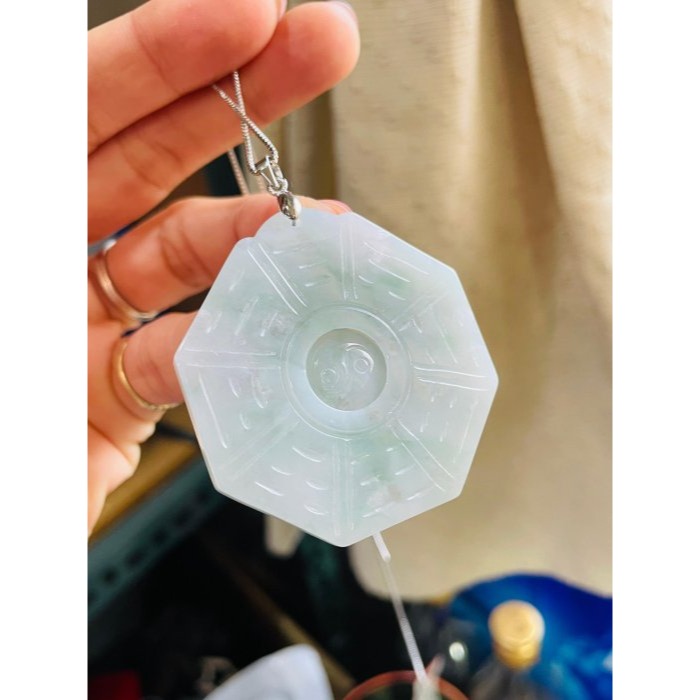 天然A貨緬甸玉 冰飄綠花太極八卦翡翠玉墜 冰芙蓉底庄 滿滿綠花添彩 上身妥妥綠-細節圖2