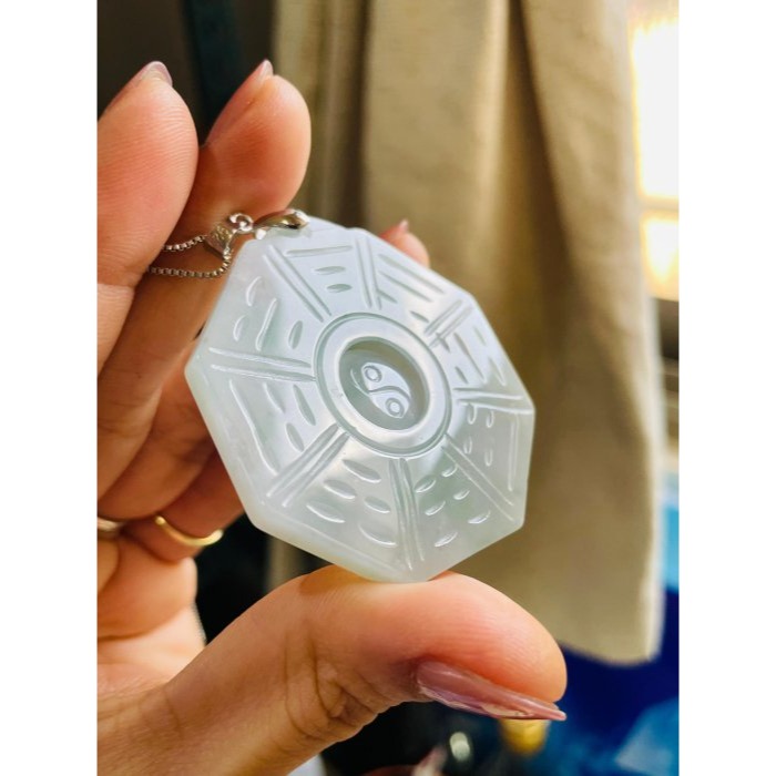 天然A貨緬甸玉 冰飄綠花太極八卦翡翠玉墜 冰芙蓉底庄 滿滿綠花添彩 上身妥妥綠-細節圖4