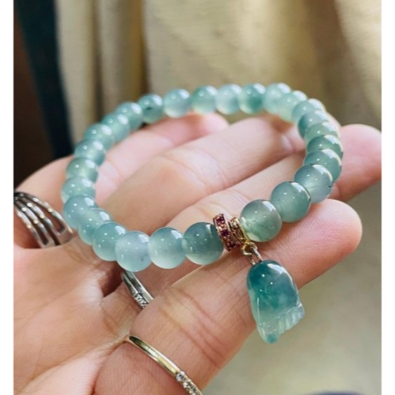 天然A貨緬甸玉 冰玻危綠圓珠7mm翡翠珠串/手鍊 內圍17cm 起光老坑冰瓜料 顆顆色滿勻稱 完美度98%-細節圖2