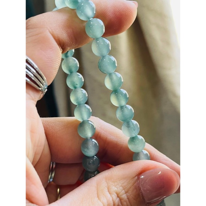 天然A貨緬甸玉 冰玻危綠圓珠7mm翡翠珠串/手鍊 內圍17cm 起光老坑冰瓜料 顆顆色滿勻稱 完美度98%-細節圖5