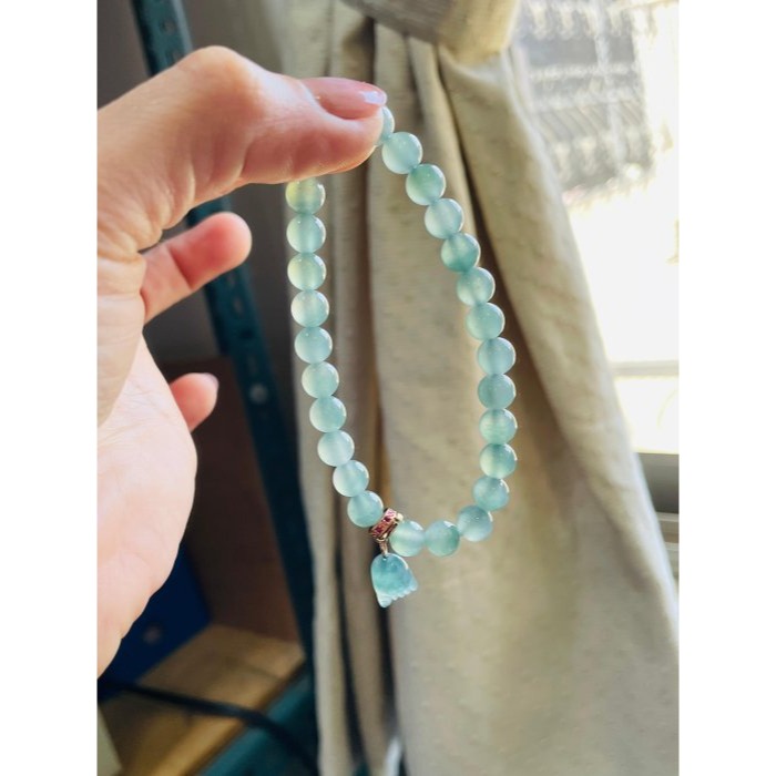 天然A貨緬甸玉 冰玻危綠圓珠7mm翡翠珠串/手鍊 內圍17cm 起光老坑冰瓜料 顆顆色滿勻稱 完美度98%-細節圖7