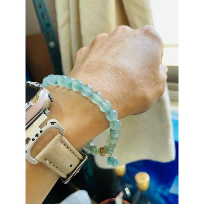 天然A貨緬甸玉 冰玻危綠圓珠7mm翡翠珠串/手鍊 內圍17cm 起光老坑冰瓜料 顆顆色滿勻稱 完美度98%-細節圖8