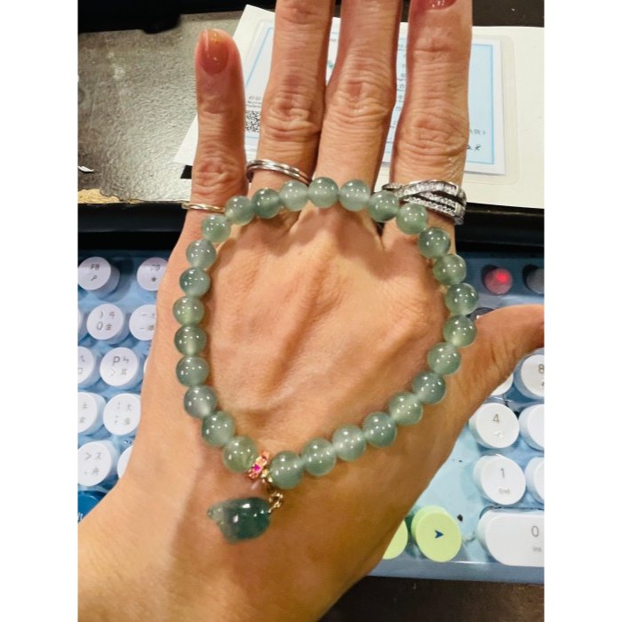 天然A貨緬甸玉 冰玻危綠圓珠7mm翡翠珠串/手鍊 內圍17cm 起光老坑冰瓜料 顆顆色滿勻稱 完美度98%-細節圖10