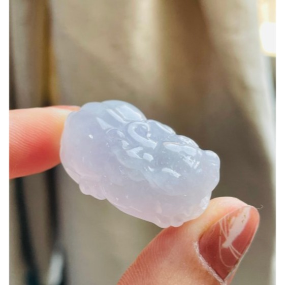 招財守財一對好~天然A貨緬甸玉 冰粉紫手工雕公母貔貅翡翠玉墜(一對) 乾淨淡粉滿底色 晶亮有光澤-細節圖3