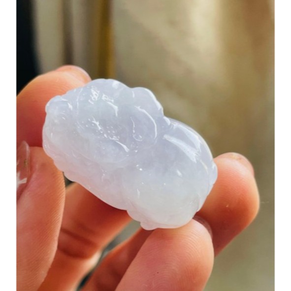 招財守財一對好~天然A貨緬甸玉 冰粉紫手工雕公母貔貅翡翠玉墜(一對) 乾淨淡粉滿底色 晶亮有光澤-細節圖4