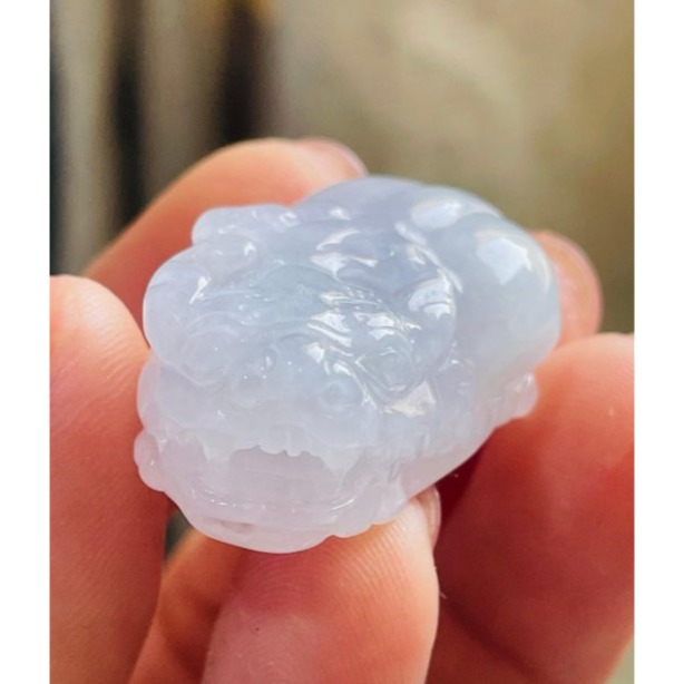 招財守財一對好~天然A貨緬甸玉 冰粉紫手工雕公母貔貅翡翠玉墜(一對) 乾淨淡粉滿底色 晶亮有光澤-細節圖5