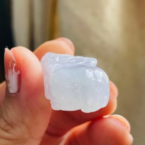 招財守財一對好~天然A貨緬甸玉 冰粉紫手工雕公母貔貅翡翠玉墜(一對) 乾淨淡粉滿底色 晶亮有光澤-細節圖6