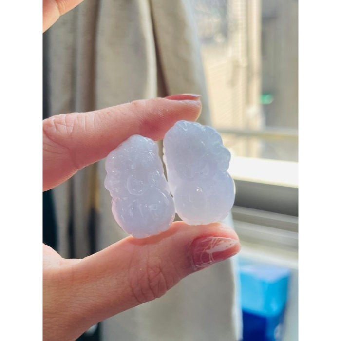 招財守財一對好~天然A貨緬甸玉 冰粉紫手工雕公母貔貅翡翠玉墜(一對) 乾淨淡粉滿底色 晶亮有光澤-細節圖7