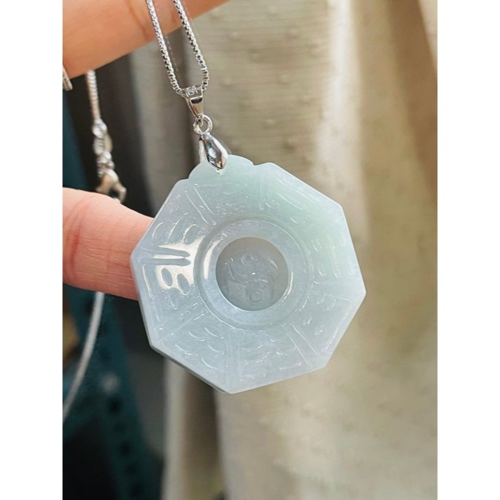 天然A貨緬甸玉 老坑藍綠太極八卦翡翠玉墜 細潤芙蓉底庄 透光乾淨滿底色 易配戴大小-細節圖3
