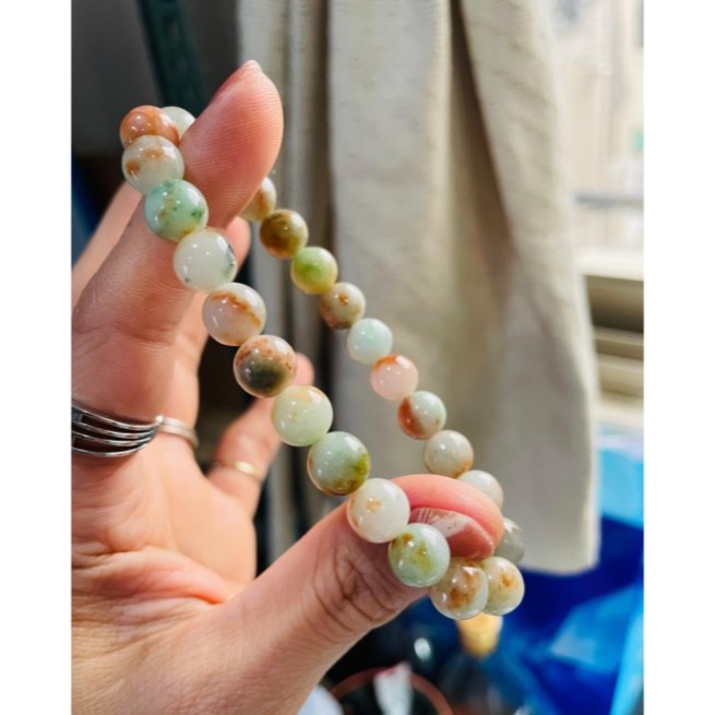 天然A貨緬甸玉 細潤多寶8.3mm圓珠翡翠手串/手鍊17cm手圍 天然紅橘黃綠 顆顆多彩帶色 完美度99%-細節圖2