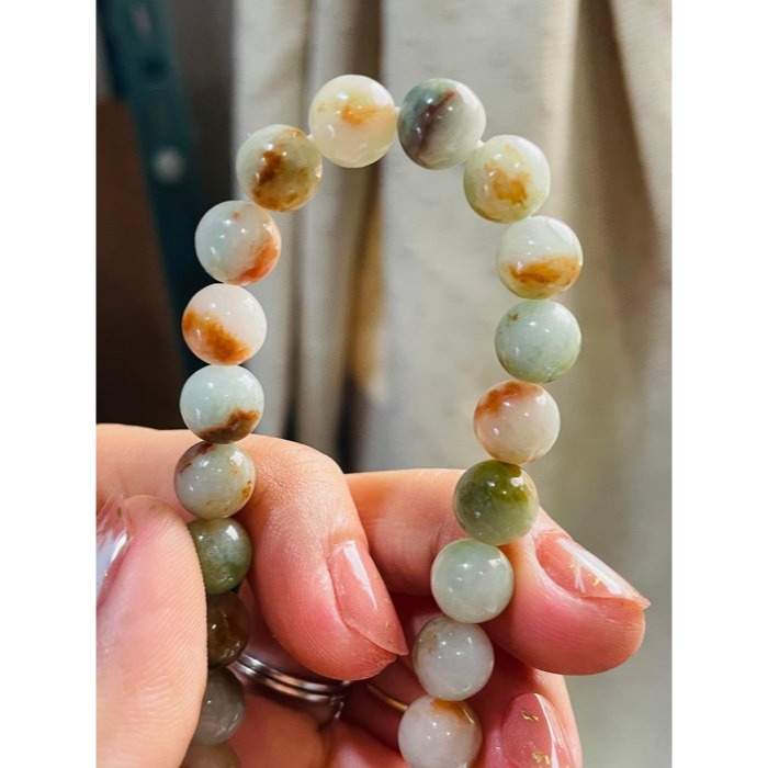 天然A貨緬甸玉 細潤多寶8.3mm圓珠翡翠手串/手鍊17cm手圍 天然紅橘黃綠 顆顆多彩帶色 完美度99%-細節圖4