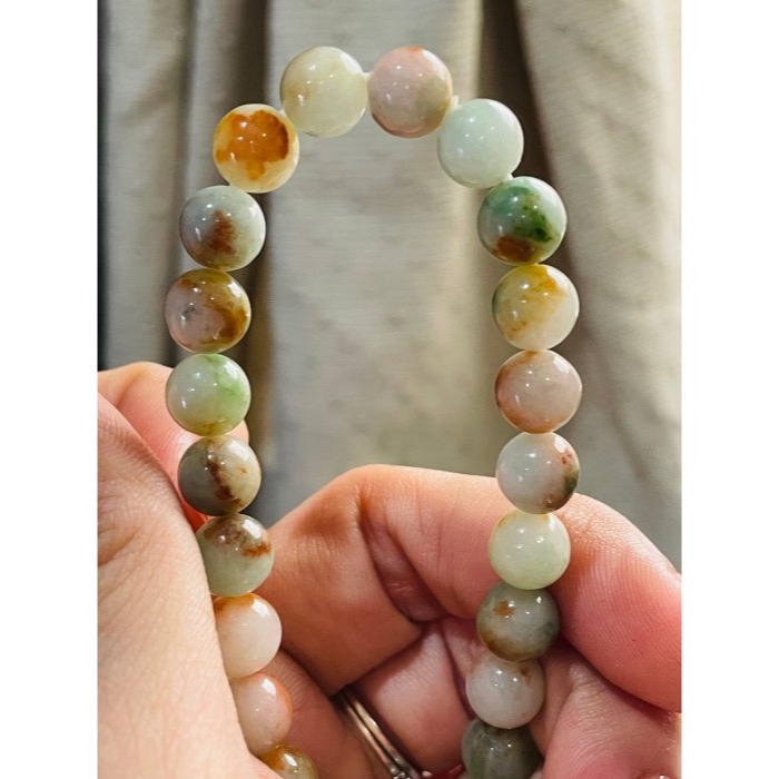 天然A貨緬甸玉 細潤多寶8.3mm圓珠翡翠手串/手鍊17cm手圍 天然紅橘黃綠 顆顆多彩帶色 完美度99%-細節圖5